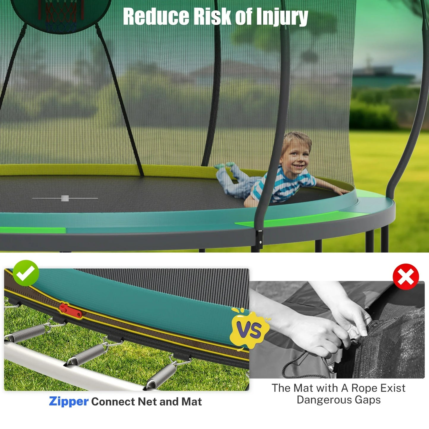 14 Ft Trampoline for Kids and Adults, Outdoor Trampoline with Fiberglass Rods and Smart Zipper System Zero Gaps, Segmart Recreational Trampoline with Enclosure Net, 880LBS Heavy Duty Trampoline