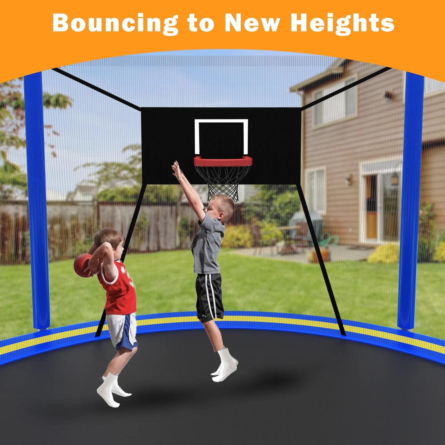 14FT Trampoline with Enclosure for Kids and Adults, SEGMART Upgraded Kids Recreational Outdoor Trampoline with Basketball Hoop, Ladder, Heavy Duty Round Backyard Trampoline for Indoor Outdoor