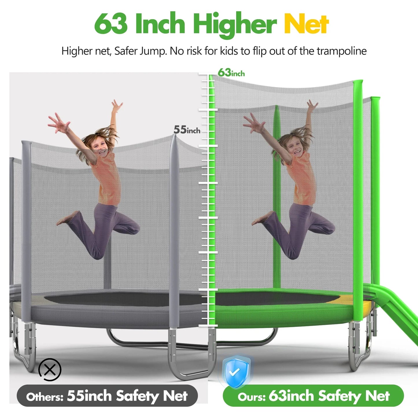 7FT Trampoline for Kids with Safety Enclosure Net, SEGMART Toddler Trampoline with Removable Slide, Upgrade Recreational Trampoline with Jumping Mat for Indoor Outdoor Backyard, Green