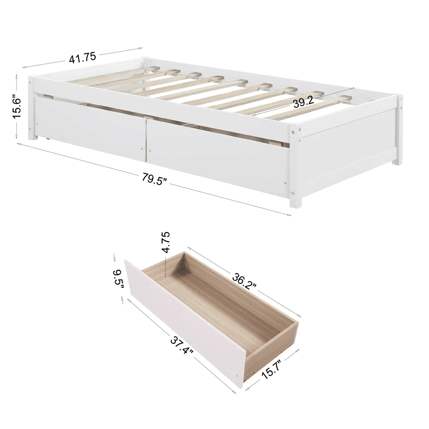 Segmart Twin Daybed Bed for Kid's Room, Farmhouse Style Solid Wood Twin Captain's Bed with 2 Storage Drawers, 200lbs, White