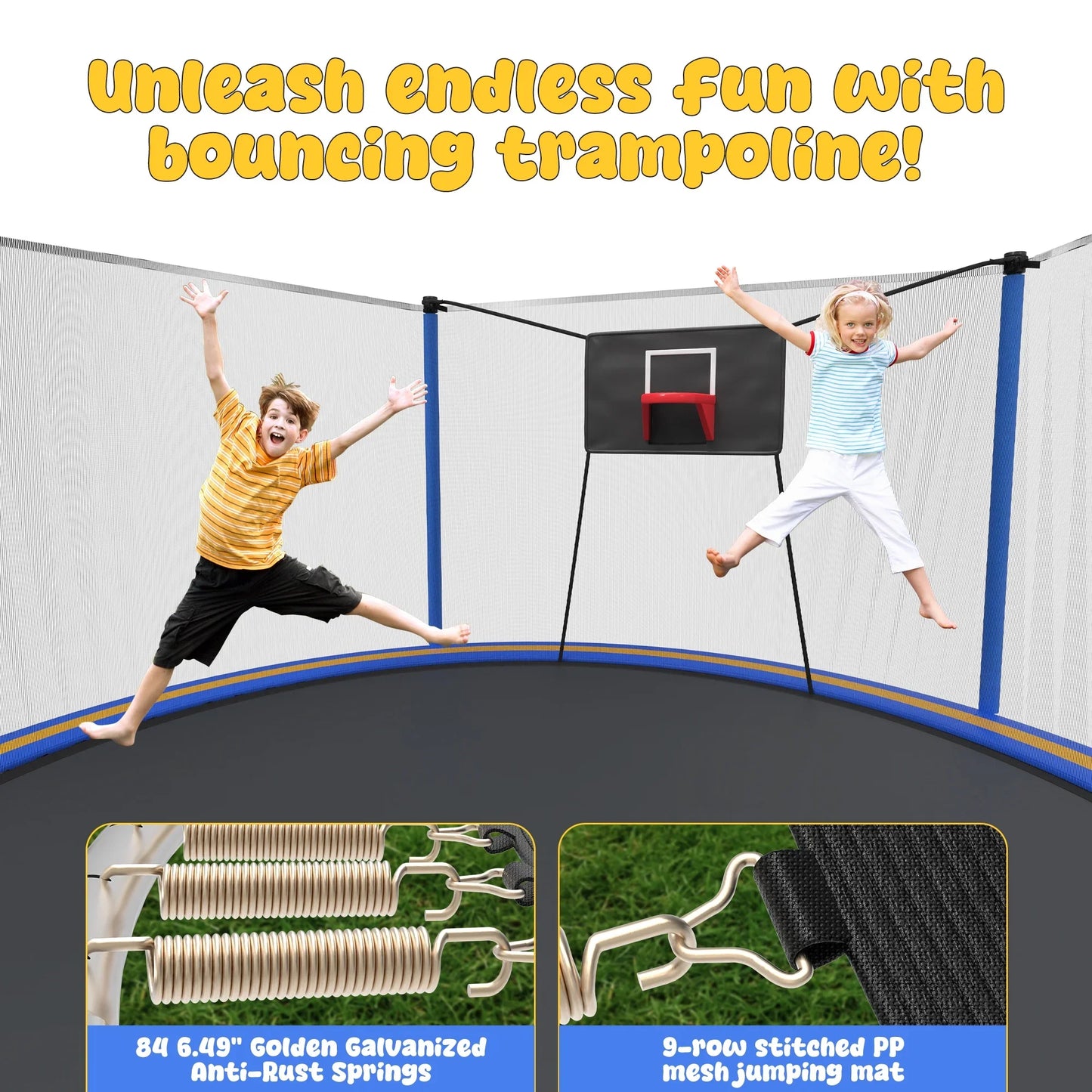 Trampoline with Enclosure, SEGMART Upgraded 14FT Kids Outdoor Trampoline with Basketball Hoop and Ladder, Heavy Duty Round Trampoline for Indoor Outdoor Backyard