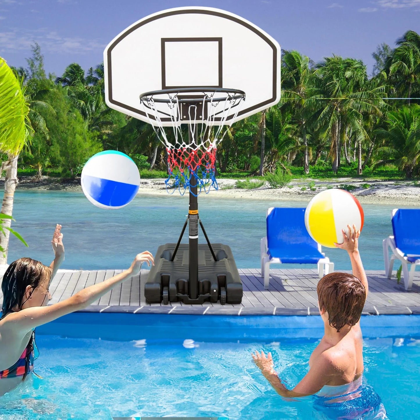 Segmart Portable Poolside Basketball Hoop, 3.1 ft to 4.7 ft Adjustable Height, Outdoor Basketball Hoop with 36" Backboard, Black