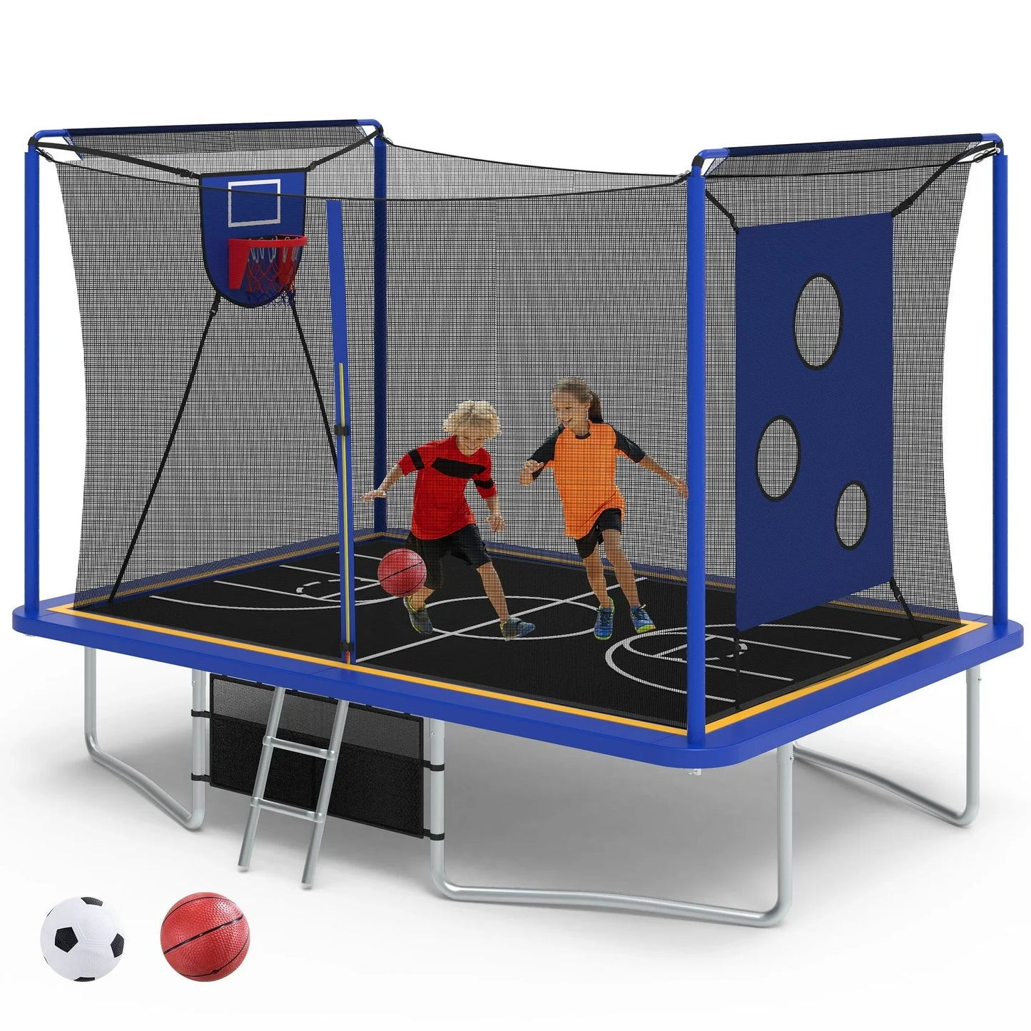 Large Rectangle Trampoline for Kids and Adults, 1600LBS Weight Capacity Recreational Trampoline with Enclosure Net, Basketball Hoop, Segmart Galvanized Heavy Duty Outdoor Trampolines for Patio Garden