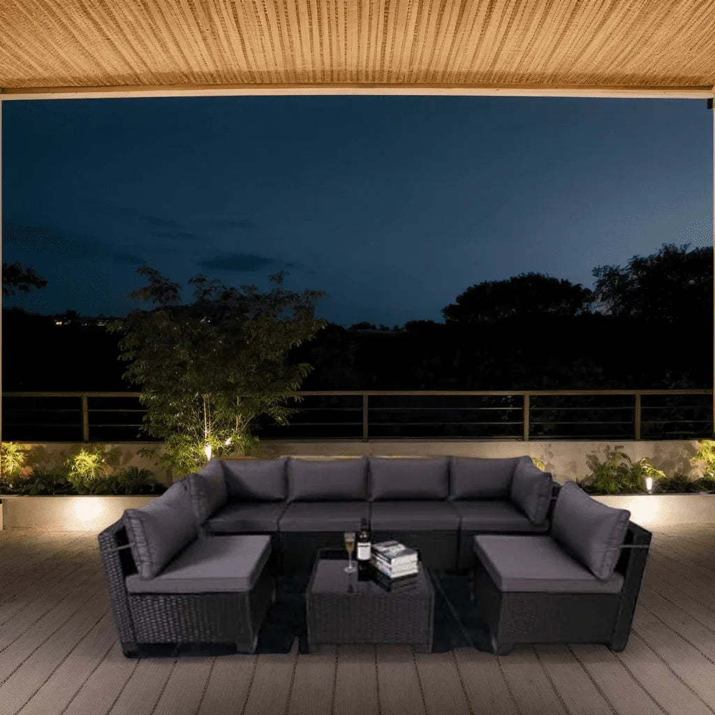 Segmart 7-Piece Outdoor Sectional Conversation Sets, Patio Furniture Sets with Thick Cushions and Tempered Glass Table, All-Weather PE Wicker Sofa for Porch Garden Backyard Balcony, Gray