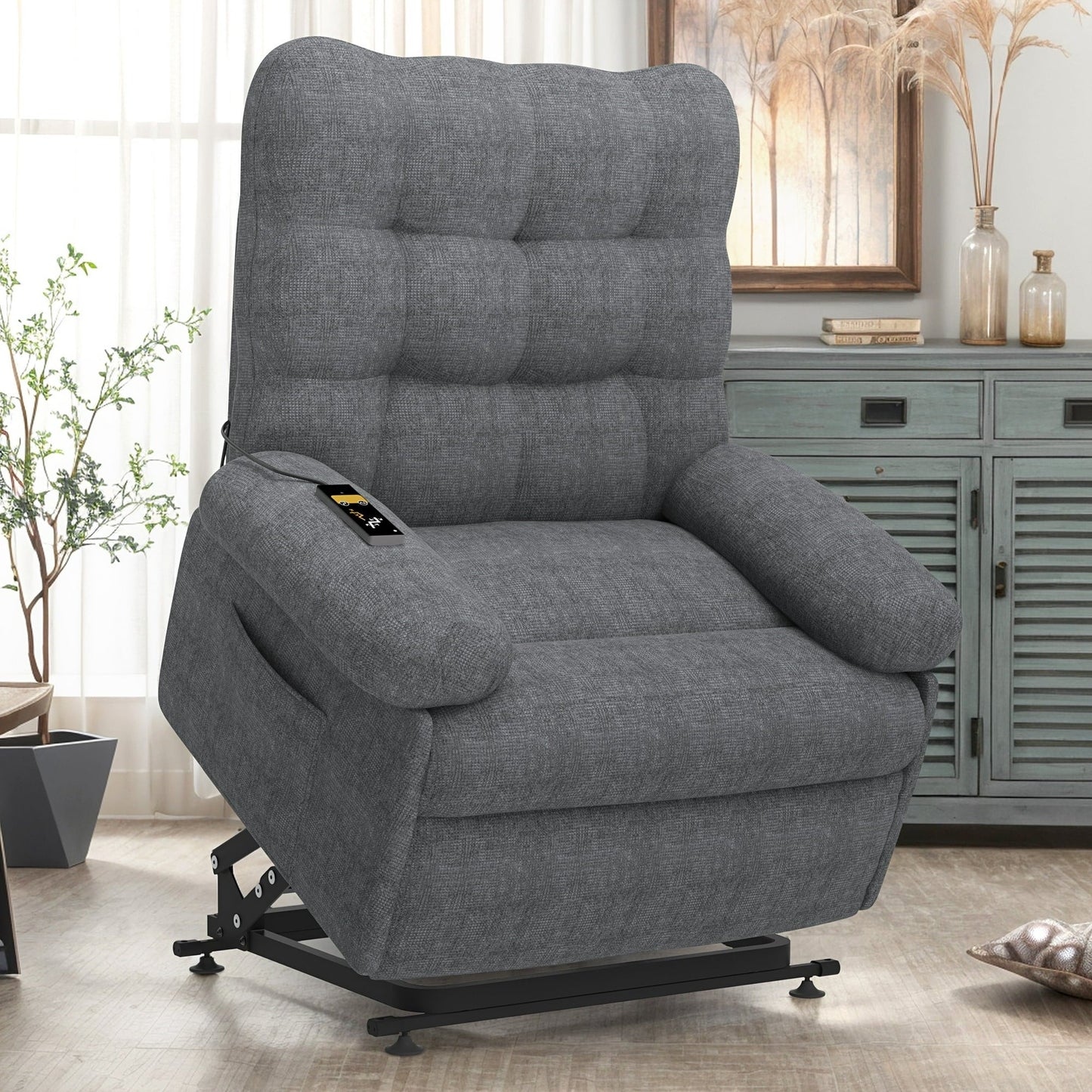 Paproos Power Lift Recliner Chair, Recliners with Side Pocket for Living Room Home Theater, Single Electric Sofa with Remote Control for Elderly and Adults, Ergonomic Lounge Recliner Chair, Gray