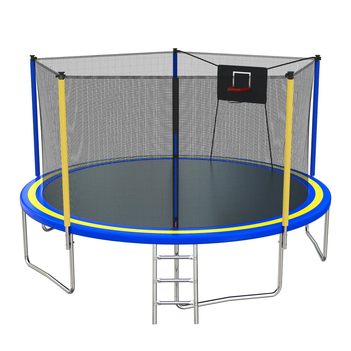 14FT Trampoline with Enclosure for Kids and Adults, SEGMART Upgraded Kids Recreational Outdoor Trampoline with Basketball Hoop, Ladder, Heavy Duty Round Backyard Trampoline for Indoor Outdoor