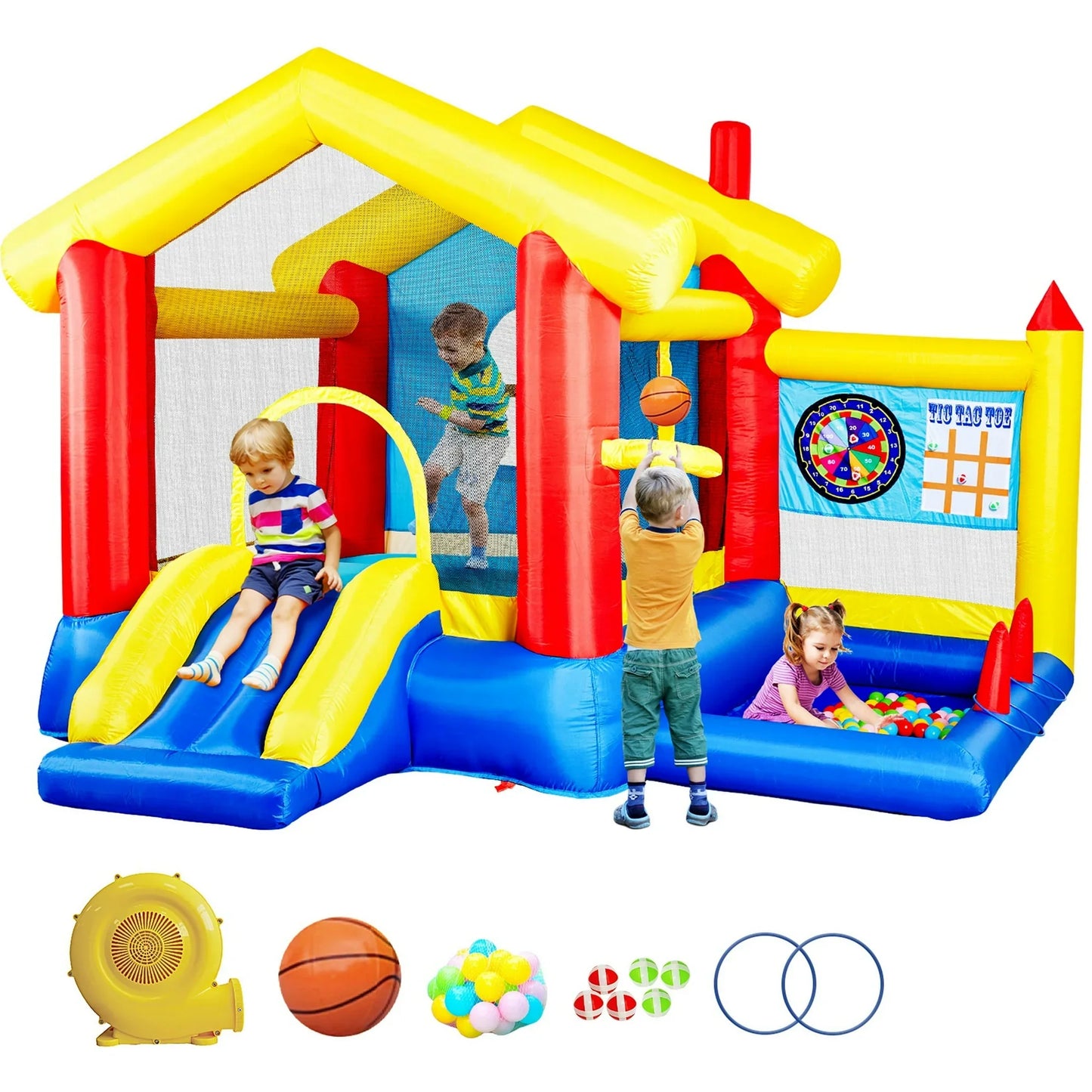 Bounce House with Air Blower for Kids, SEGMART Kids Outdoor Inflatable Bounce House with Basketball Rim for Toddlers, Kids Jumper Bounce House with Ball Pit, Inflatable Bouncer with Carrying Bag
