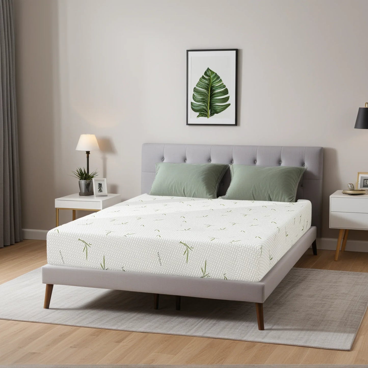 Sesslife 8 Inch Queen Mattress, Green Tea Gel Memory Foam Mattress in a Box, Cooling Mattress with Bamboo Cover for Pressure Relief, Sleep Support, Medium Firm, CertiPUR-US, Adult