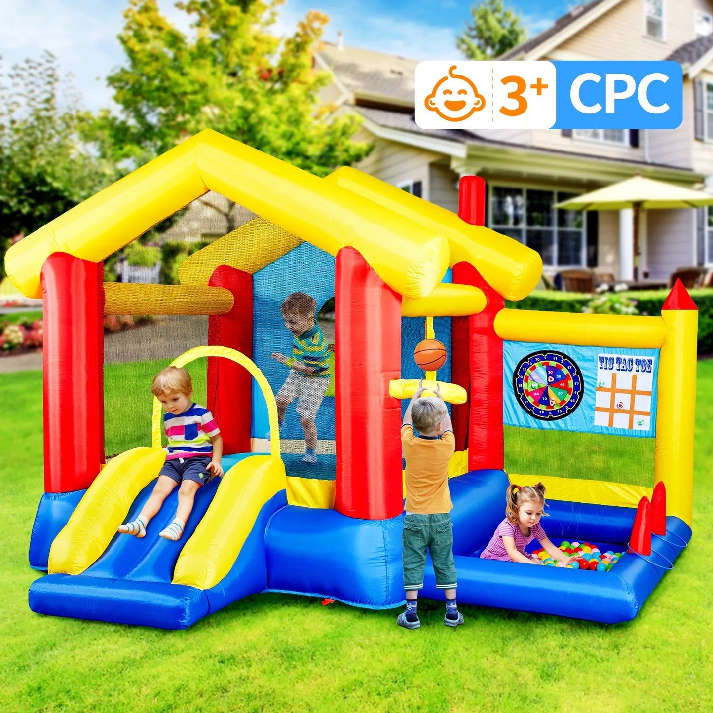 Bounce House with Air Blower for Kids, SEGMART Kids Outdoor Inflatable Bounce House with Basketball Rim for Toddlers, Kids Jumper Bounce House with Ball Pit, Inflatable Bouncer with Carrying Bag