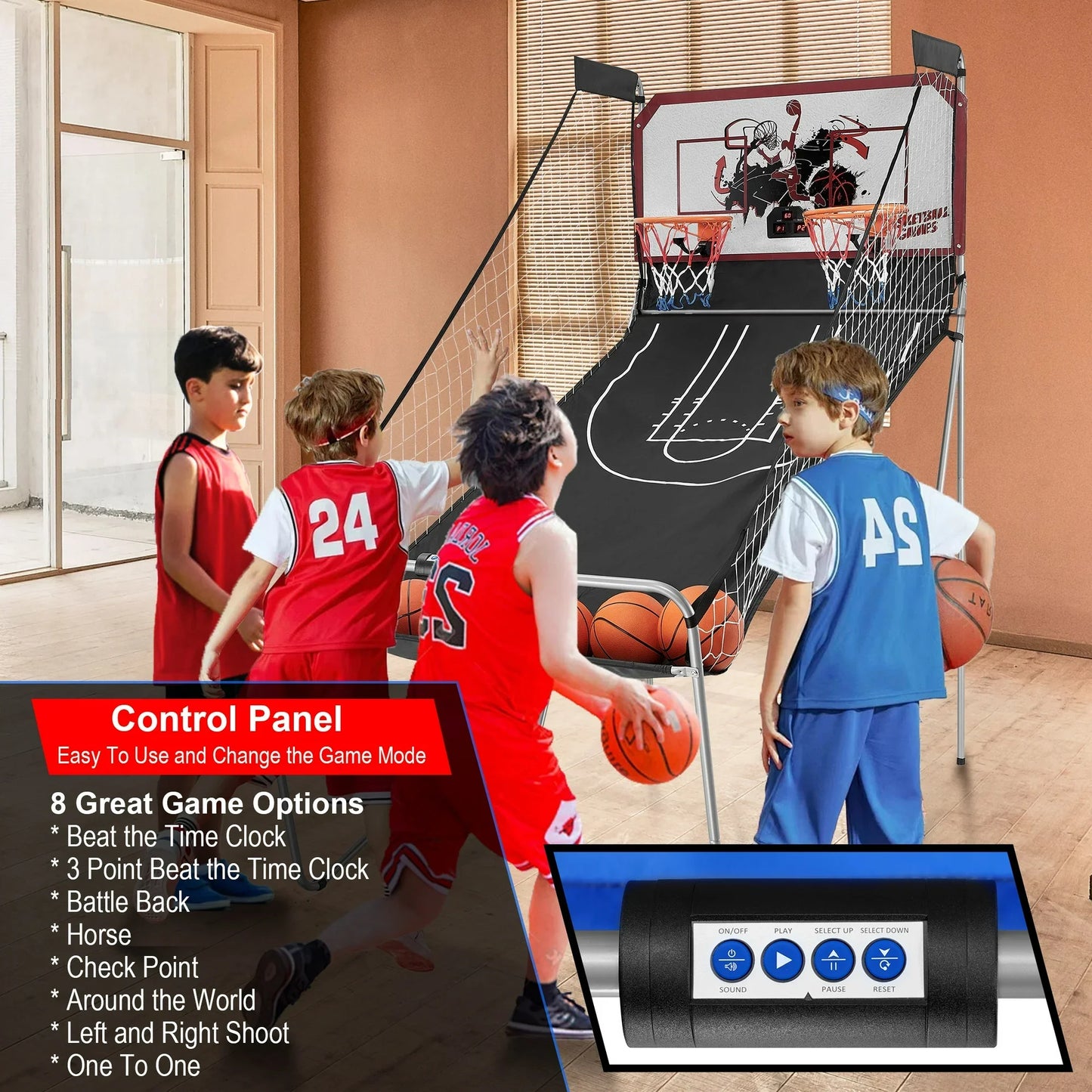 Dual Shot Basketball Arcade Game, Segmart Foldable Indoor Electronic Arcade Basketball Game with 6 Balls, 8 Modes, LED Scoreboard, Air Pump, Battery Powered for Kids Adults, Black