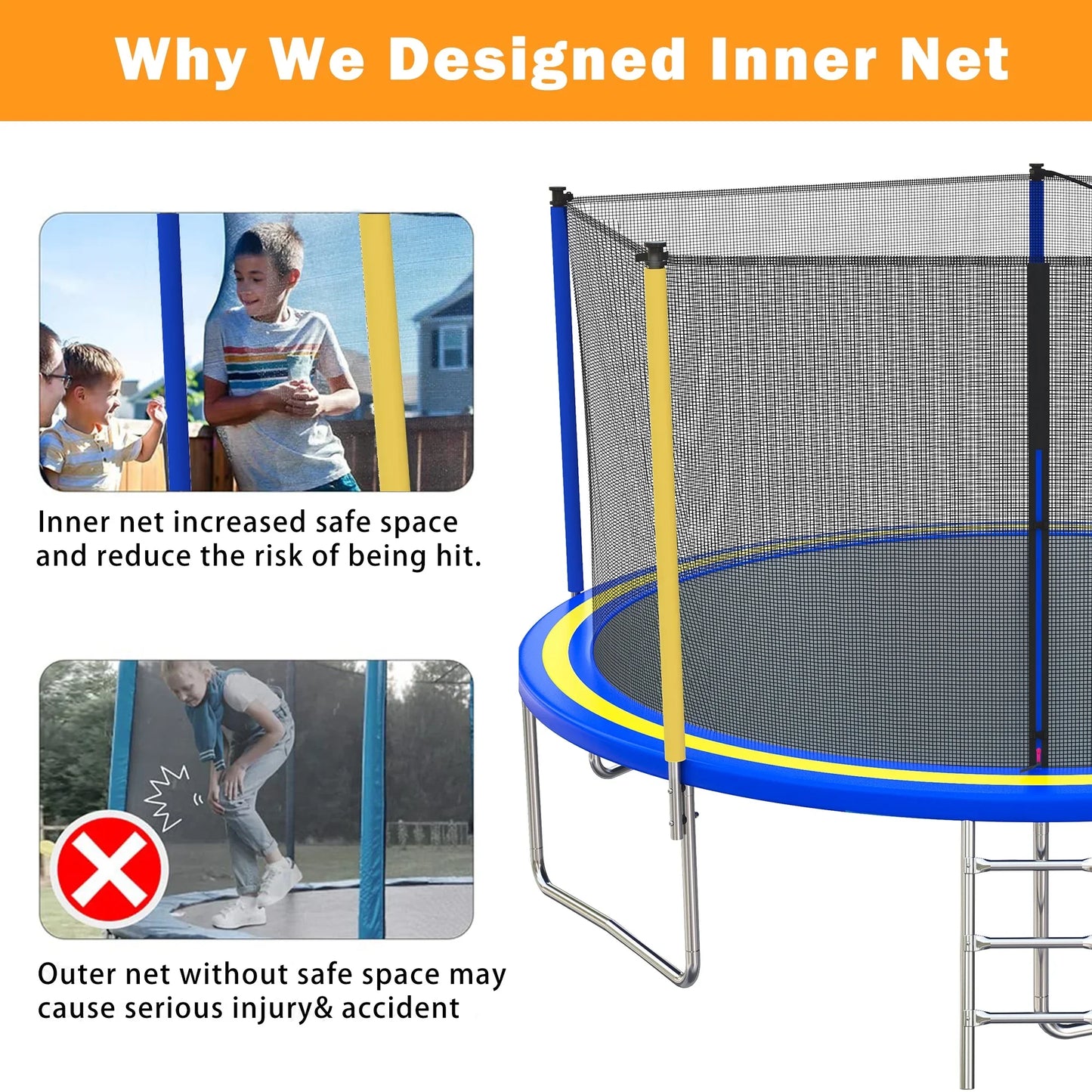 14FT Trampoline with Enclosure for Kids and Adults, SEGMART Upgraded Kids Recreational Outdoor Trampoline with Basketball Hoop, Ladder, Heavy Duty Round Backyard Trampoline for Indoor Outdoor