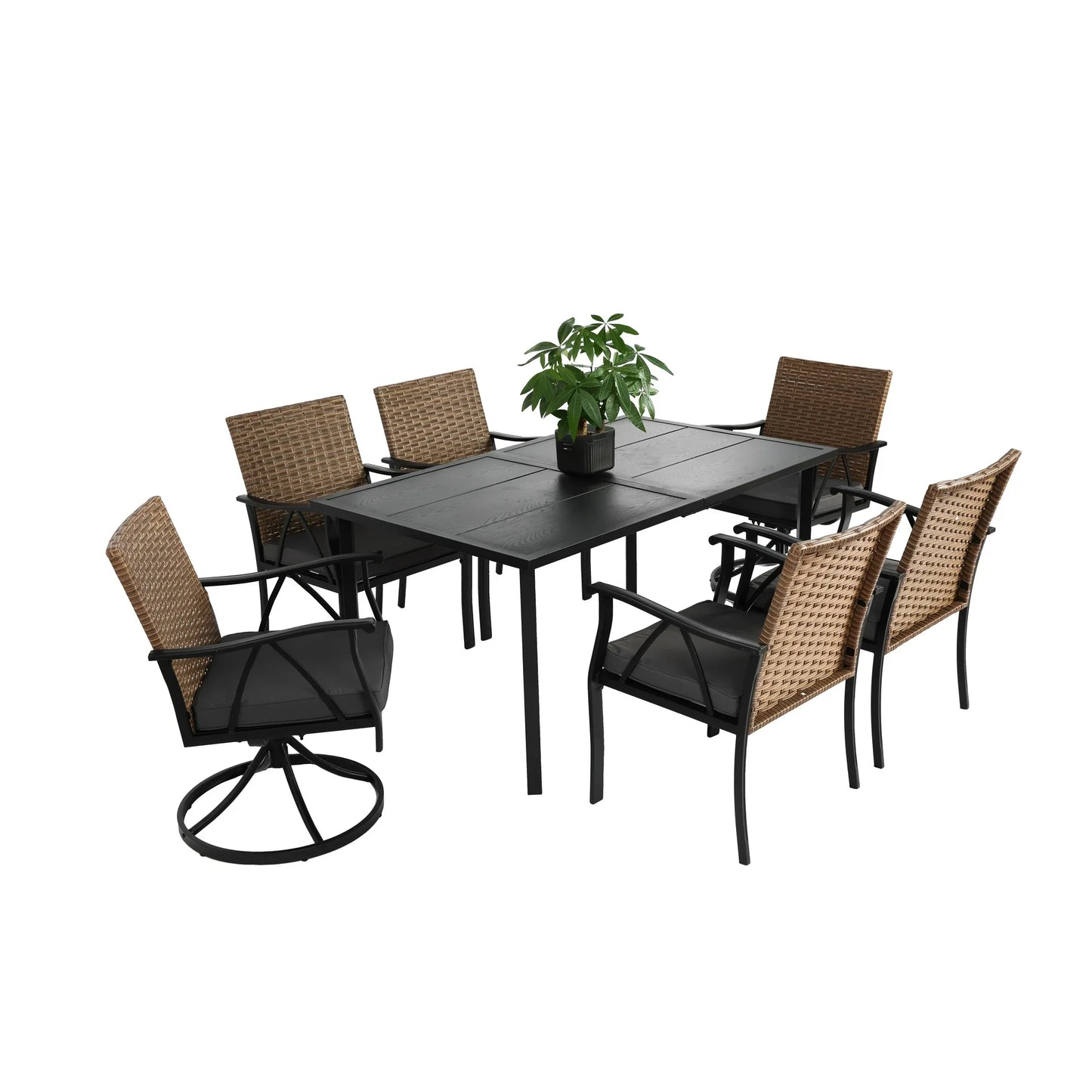 7 Piece Patio Dining Set, Outdoor Table and Chairs Set for 6, Outdoor Sectional Dining Table Set with 4 Armchairs, 2 Swivel Chairs and Table, PE Rattan Furniture Set for Patio Backyard Poolside