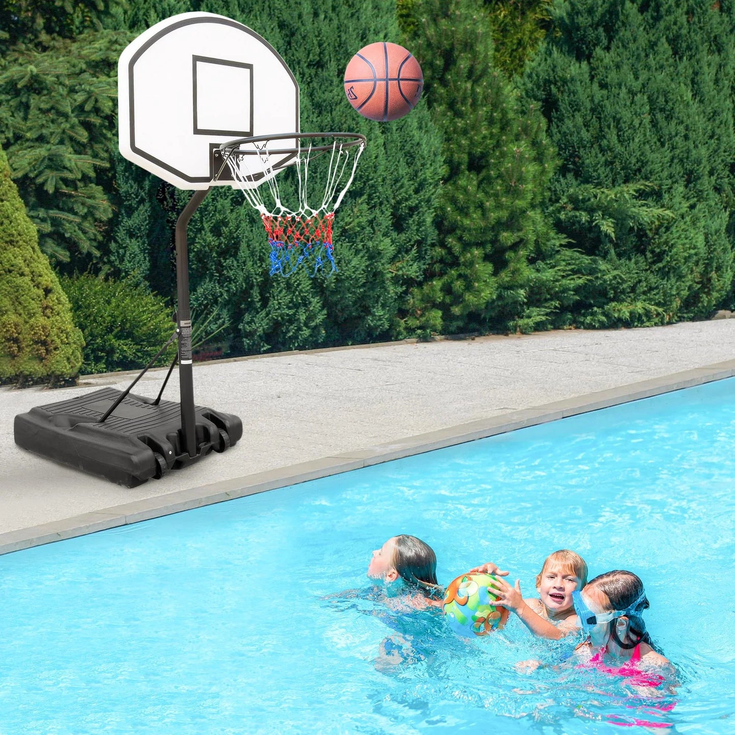 Segmart Portable Poolside Basketball Hoop, 3.1 ft to 4.7 ft Adjustable Height, Outdoor Basketball Hoop with 36" Backboard, Black