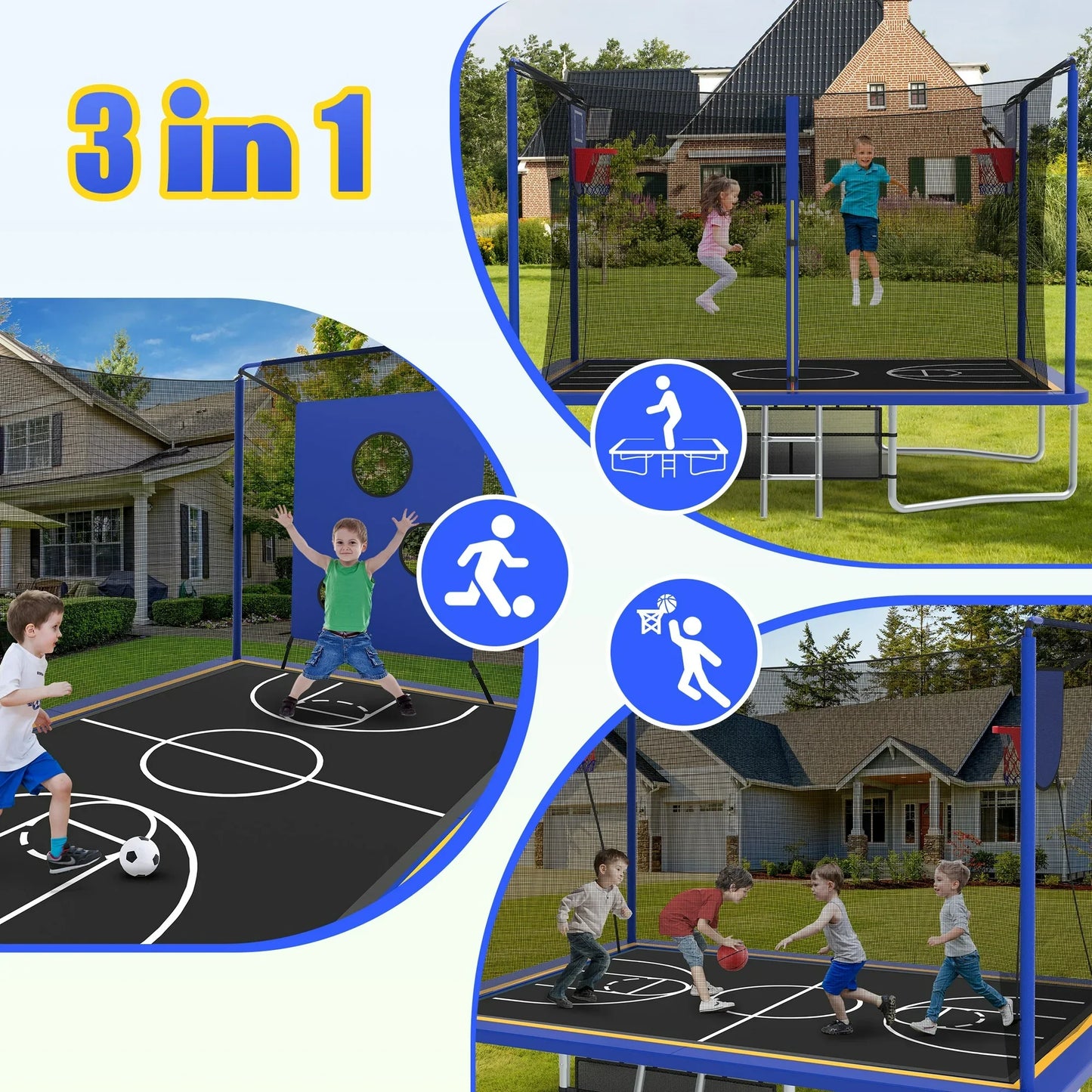 Large Rectangle Trampoline for Kids and Adults, 1600LBS Weight Capacity Recreational Trampoline with Enclosure Net, Basketball Hoop, Segmart Galvanized Heavy Duty Outdoor Trampolines for Patio Garden