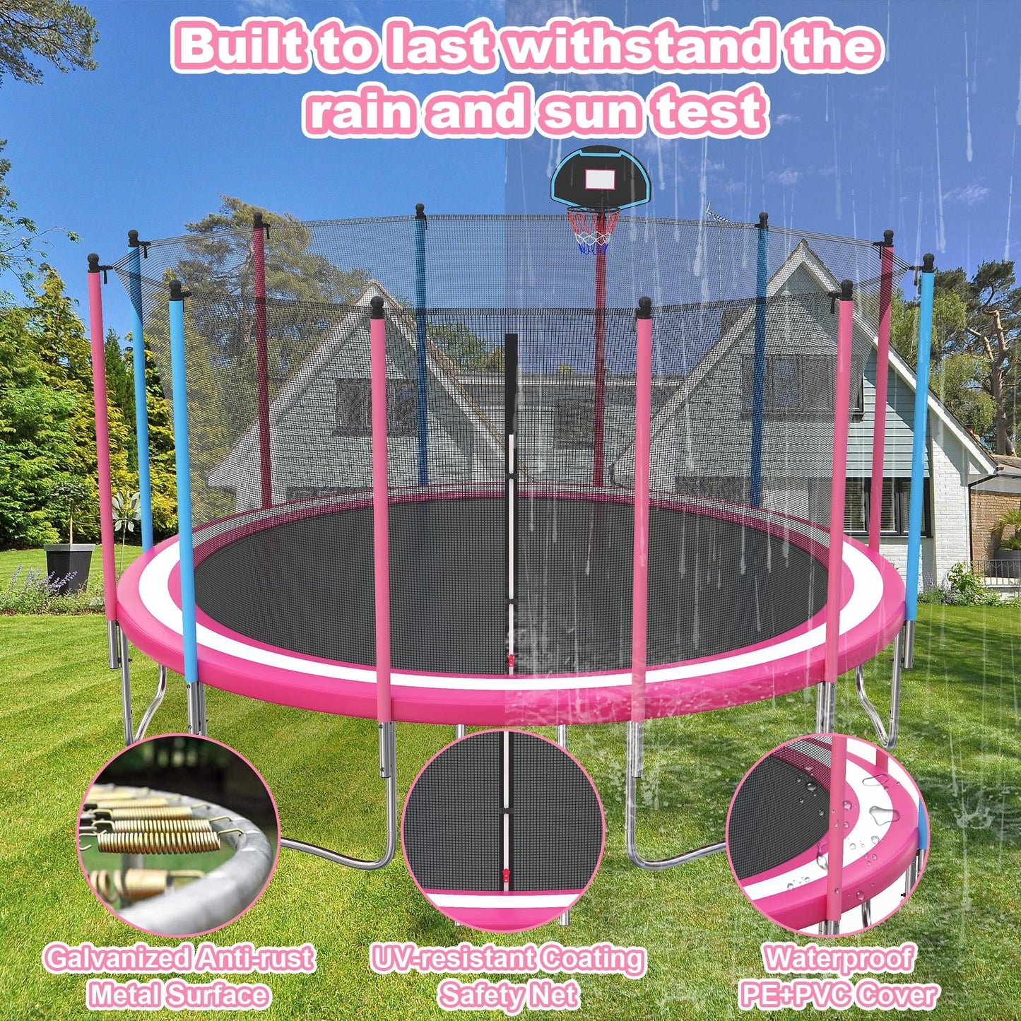 16' Trampoline for Kids with Basketball Hoop, SEGMART Upgraded Kids Outdoor Trampoline with Enclosure Net and Ladder, Heavy Duty Round Recreational Trampoline for Indoor Outdoor Backyard