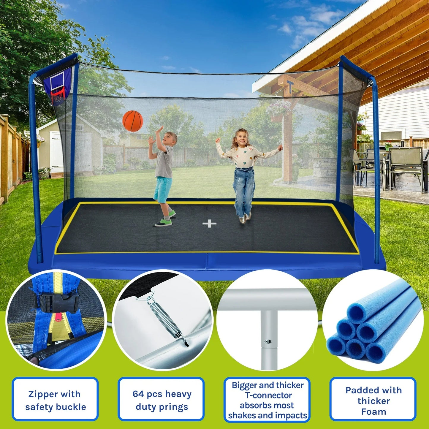 8x12ft Rectangle Trampoline, Segmart 1000LBS Weight Capacity Trampoline for Adult Kids, Outdoor Rectangle Trampolines for Backyard, Large Gymnastics Trampolines with Enclosure Net & Football Target