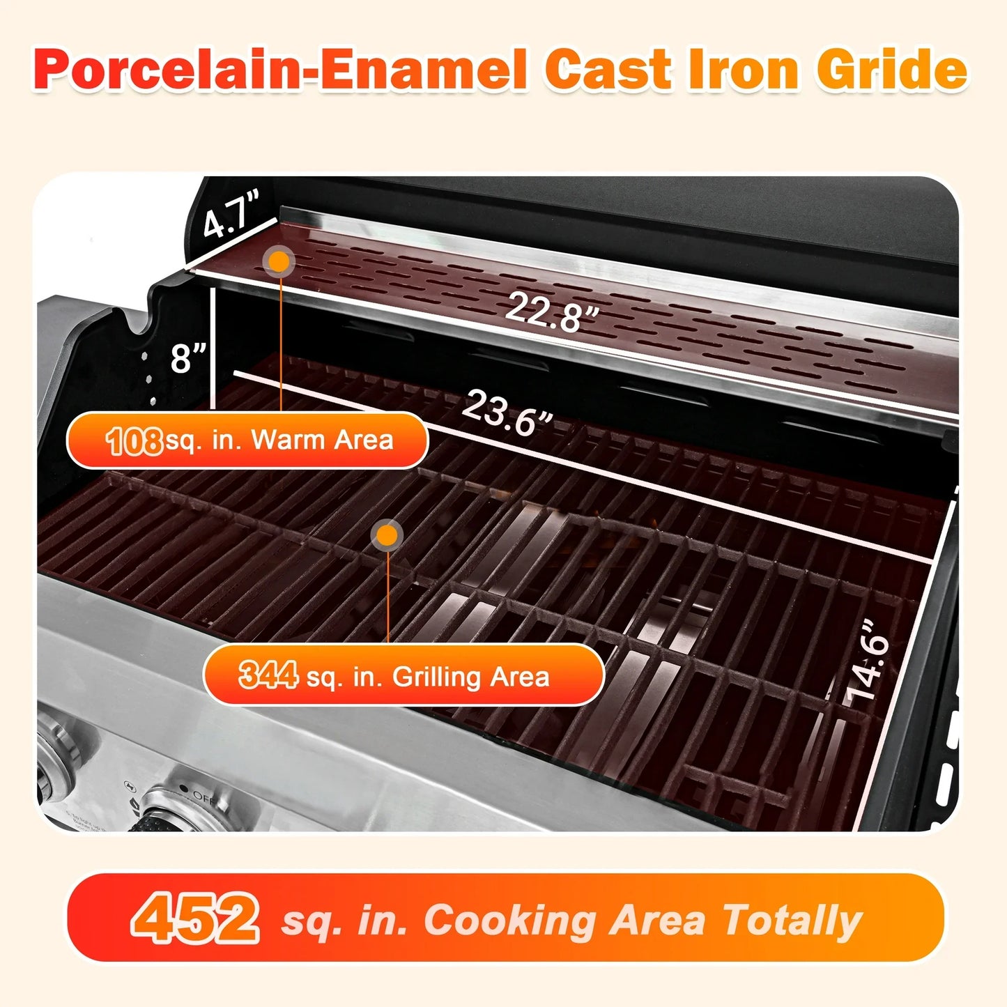 SEGMART 4 Burner Propane Gas Grill with Side Burner, 51,000 BTU Outdoor Cooking BBQ Grill with Porcelain-Enameled Cast Iron Grates, Equipped with Waterproof Cover, Tool Hooks, and Bottle Opener