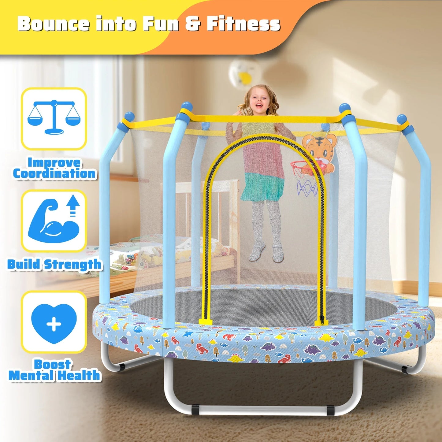 55'' Toddler Trampoline for Kids, SEGMART Kids Trampoline with Enclosure Net and Balls, Indoor Outdoor Mini Small Trampoline Birthday Gifts for Boys and Girls Age 3 Months and up