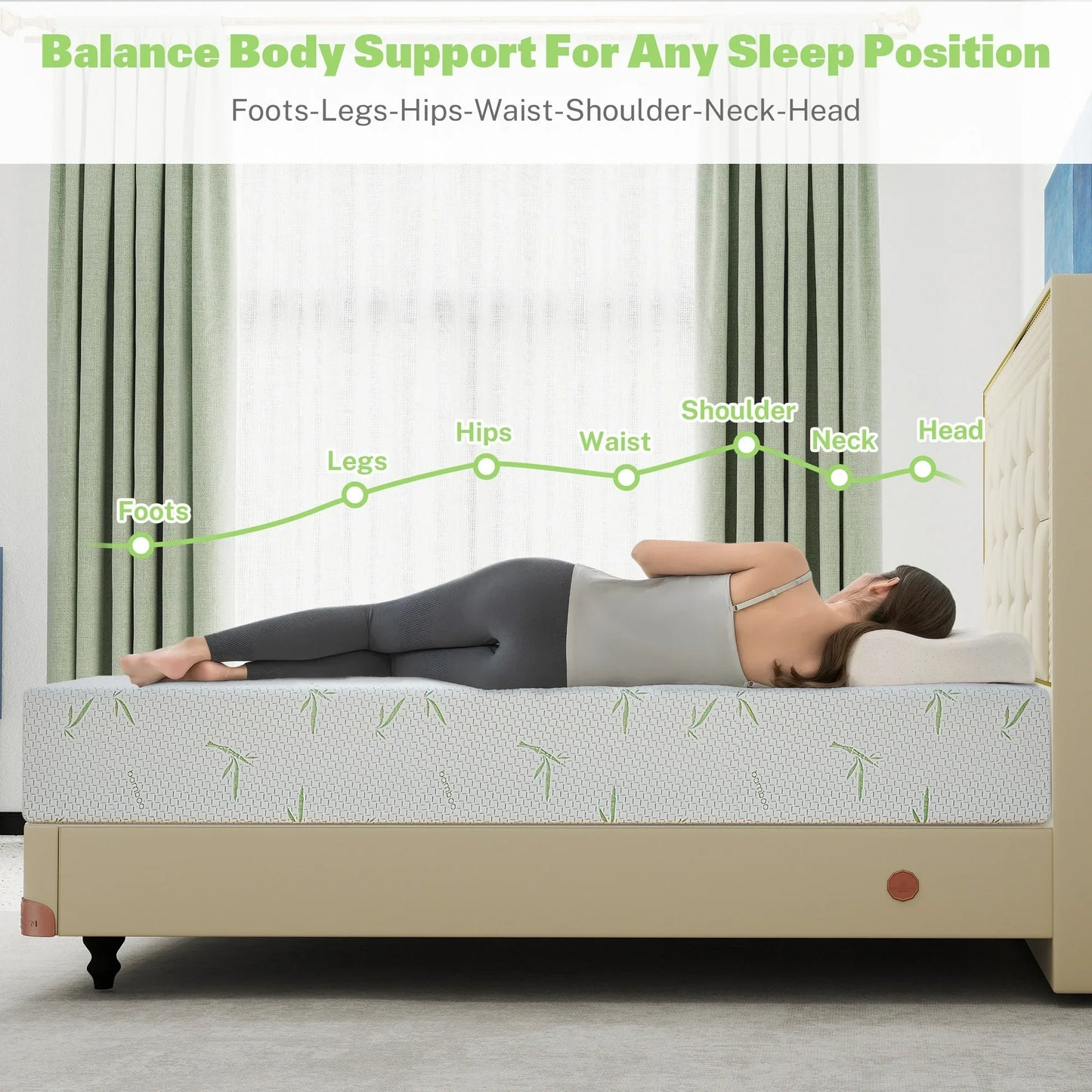 Sesslife 8 Inch Queen Mattress, Green Tea Gel Memory Foam Mattress in a Box, Cooling Mattress with Bamboo Cover for Pressure Relief, Sleep Support, Medium Firm, CertiPUR-US, Adult