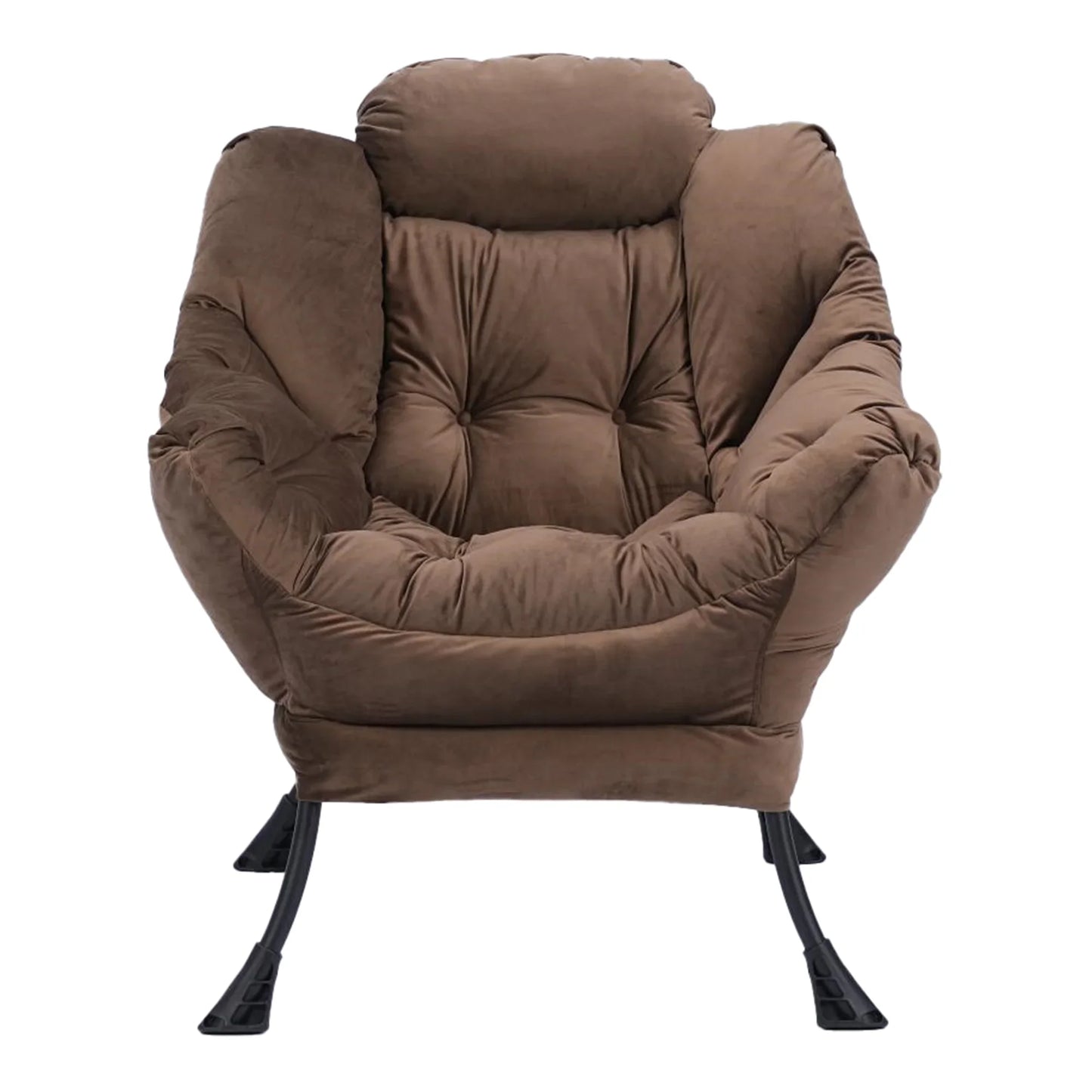 PAPROOS Fabric Lazy Chair with Foldable Ottoman, Large Accent Chair and Footrest Stool Set, Comfy Lounge Arm Chair with Footstool Set, Reading Chair Leisure Sofa Chair for Living Room, Brown