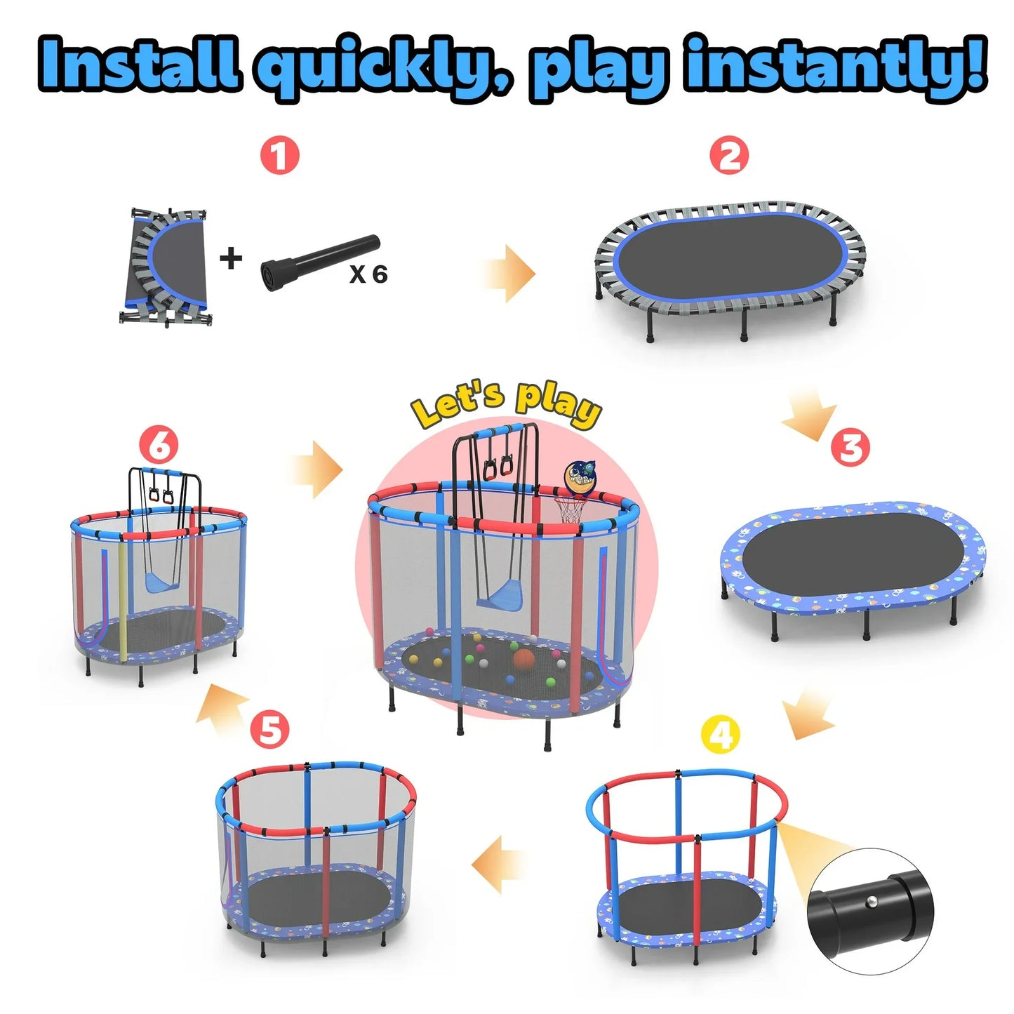 Toddler Trampoline for Kids with Swing, 60" Mini Trampoline with Baksketball Hoop, Segmart Recreational Trampolines with Safety Enclosure Net, Adjustable Toddler Trampoline for Birthday Gifts
